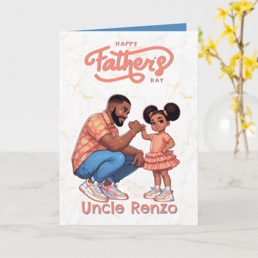 Zwarte vader en dochter geven elkaar een boks in d kaart (Gele Bloem)