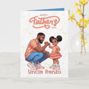 Zwarte vader en dochter geven elkaar een boks oran kaart