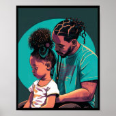 Zwarte vader en dochter met vlechten muurkunst poster (Voorkant)