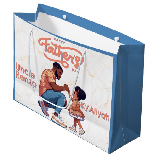 Zwarte vader en dochter vuist bult Sinaasappel & b Groot Cadeauzakje (Voorkant Gekanteld)