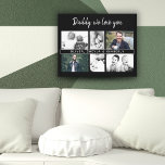 Zwarte Vader met Kinder en Familie Pap Foto Canvas Afdruk<br><div class="desc">Zwarte Vader met Kinder en Familie Papa Fotocollage Canvas Print. Collage van 6 foto's, vaders naam met een lieve boodschap in een trendy script en namen van kinderen die de foto's bedekken. Voeg je 6 favoriete familiefoto's toe. Zoete aandenken en een cadeau voor verjaardag, vaderdag of Kerstmis voor een vader,...</div>