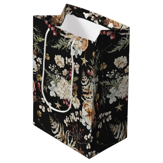 Zwarte vakantie geschenk tas medium cadeauzakje (Voorkant Gekanteld)