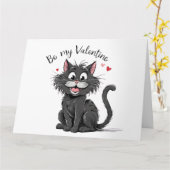 Zwarte Valentijnsdag Kat Kaart (Gele Bloem)