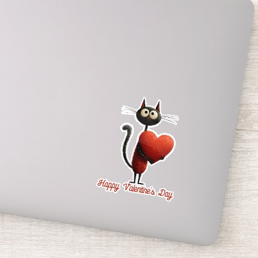 Zwarte Valentijnskat met Hart Sticker (Detail)