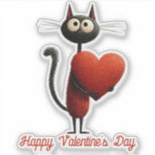 Zwarte Valentijnskat met Hart Sticker (Voorkant)