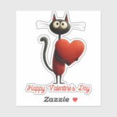 Zwarte Valentijnskat met Hart Sticker (Vel)