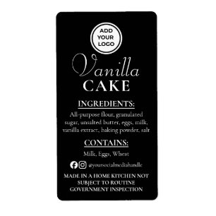 Zwarte Vanille Cake Cottage Wet Ingredientenlabel Etiket