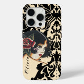 Zwarte Vector Damask Meisje Case-Mate iPhone Case (Achterkant)