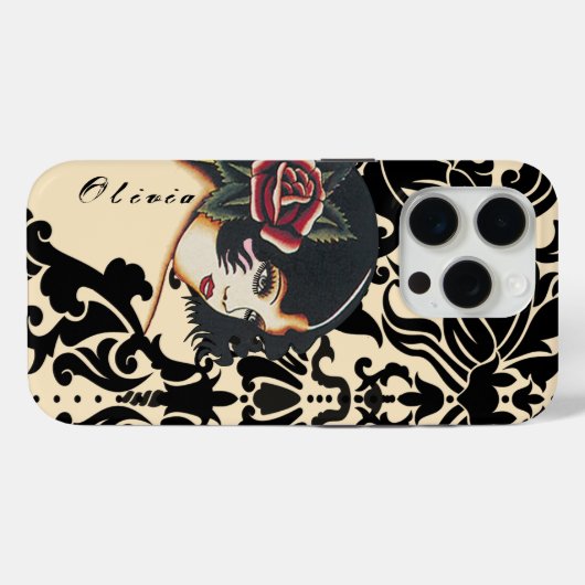 Zwarte Vector Damask  Meisje Case-Mate iPhone Case (Achterkant (horizontaal))