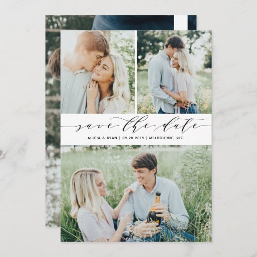 Zwarte veelvoudige foto's bewaren de datum save the date (Voorkant / Achterkant)