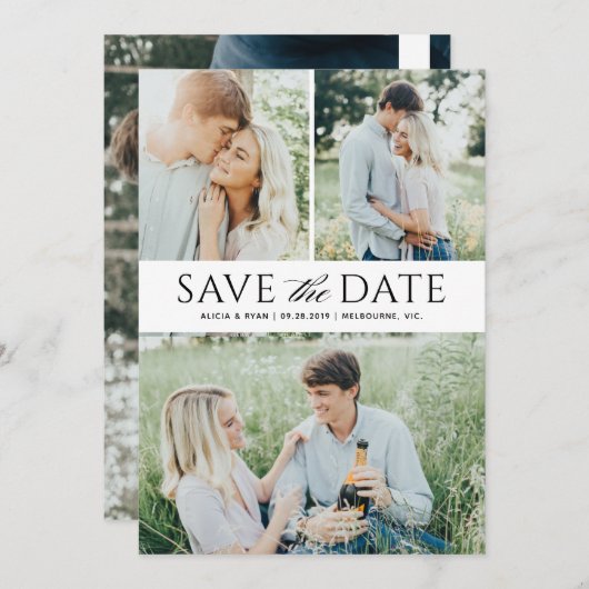 Zwarte veelvoudige foto's bewaren de datum save the date (Voorkant / Achterkant)