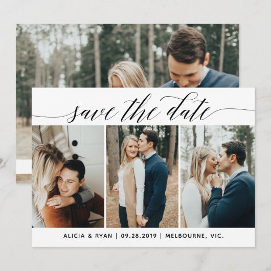 Zwarte veelvoudige foto's bewaren de datum save the date (Voorkant / Achterkant)