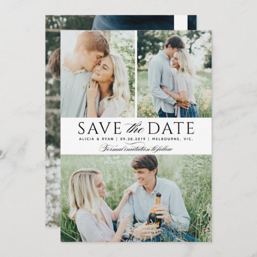 Zwarte veelvoudige foto's bewaren de datum save the date (Voorkant / Achterkant)