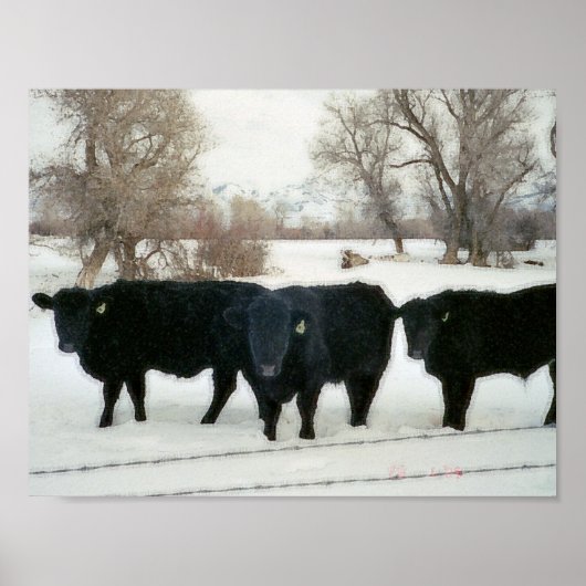 Zwarte veestapel in sneeuw poster (Voorkant)