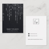 ZWARTE VELVET LICHTE STRINGS KETTING BAND DISPLAY  VISITEKAARTJE (Voorkant / Achterkant)