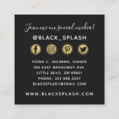 Zwarte verflijn en modern Gold Social Networking Vierkante Visitekaartje (Achterkant)