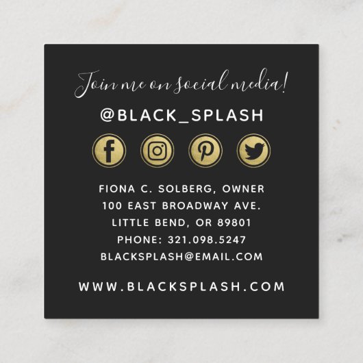 Zwarte verflijn en modern Gold Social Networking Vierkante Visitekaartje (Achterkant)