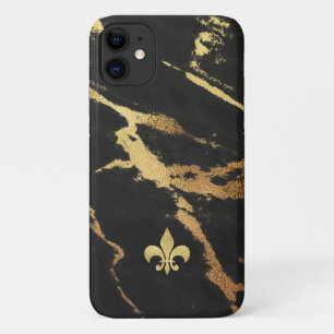 Zwarte vergulde marmer met Fleur de lis Case-Mate iPhone Case