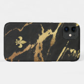 Zwarte vergulde marmer met Fleur de lis Case-Mate iPhone Case (Achterkant (horizontaal))