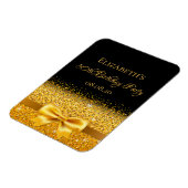 Zwarte verjaardag met gouden strik save the date magneet (Linkerzijde)