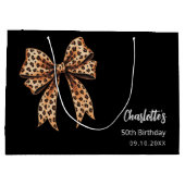 Zwarte verjaardag met luipaardprint strik groot cadeauzakje (Achterkant)