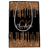 Zwarte verjaardags luxe monogram met gouden glitte medium cadeauzakje (Voorkant)