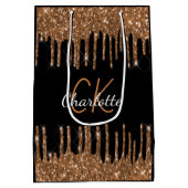 Zwarte verjaardags luxe monogram met gouden glitte medium cadeauzakje (Achterkant)