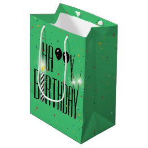Zwarte verjaardagsballonnen en sterretje medium cadeauzakje