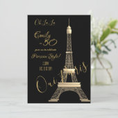 Zwarte verjaardagsuitnodiging Parijs Goud Chic Kaart (Staand voorkant)