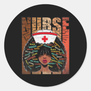 Zwarte verpleegster vrouw Afro Melanine Vintage Zw Ronde Sticker
