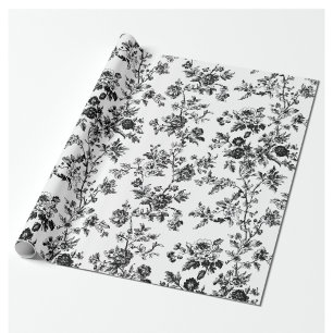 Zwarte verspreide chinoiserie bloemmotief tuinfees cadeaupapier