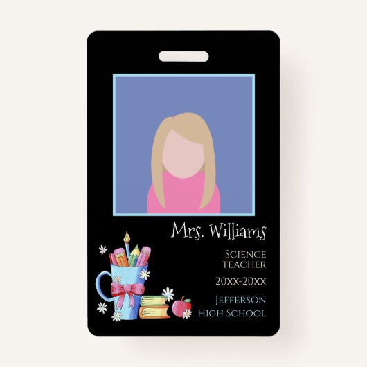 Zwarte Verticale Foto ID Educator Badge (Voorkant)
