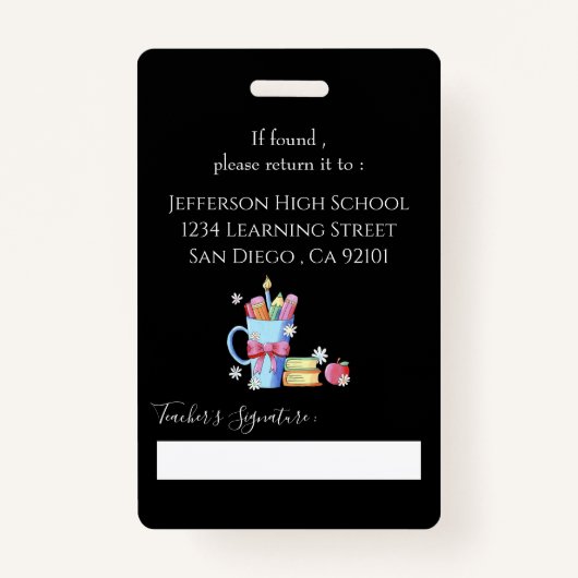 Zwarte Verticale Foto ID Educator Badge (Achterkant)