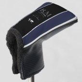zwarte verticale streep met monogram op donkerblau golfheadcover (3/4 voorkant)