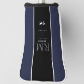 zwarte verticale streep met monogram op donkerblau golfheadcover (Draai 90)