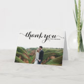 Zwarte vet kalligrafie moderne foto bruiloft bedankkaart (Voorkant)