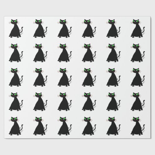 Zwarte vetkat met groene ogen cadeaupapier (Vlak)