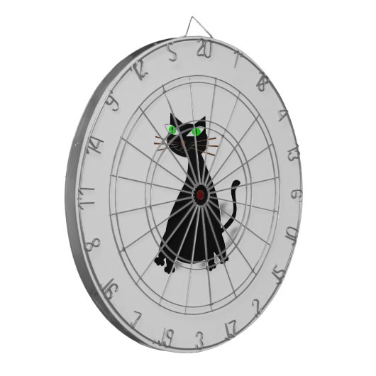 Zwarte vetkat met groene ogen dartbord (Voorkant Links)