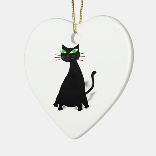 Zwarte vetkat met groene ogen keramisch ornament (Links)