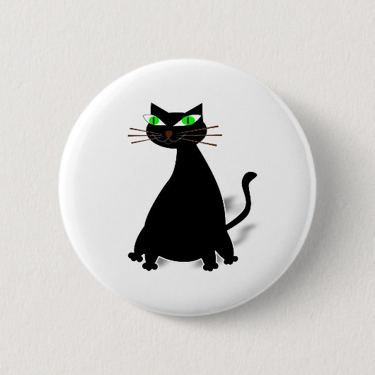 Zwarte vetkat met groene ogen ronde button 5,7 cm (Voorkant)