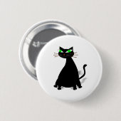 Zwarte vetkat met groene ogen ronde button 5,7 cm (Voorkant /achterkant)