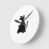 Zwarte vetkat met groene ogen ronde klok (Hoek)