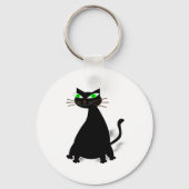 Zwarte vetkat met groene ogen sleutelhanger (Voorkant)