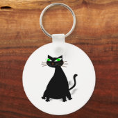 Zwarte vetkat met groene ogen sleutelhanger (Voorkant)