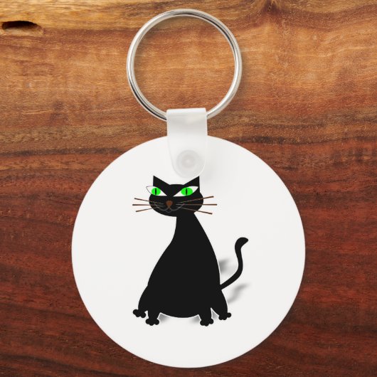 Zwarte vetkat met groene ogen sleutelhanger (Voorkant)