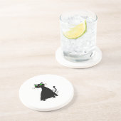 Zwarte vetkat met groene ogen zandsteen onderzetter (Zijkant)