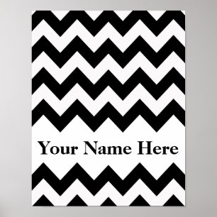 Zwarte Vette Chevron met monogram Poster