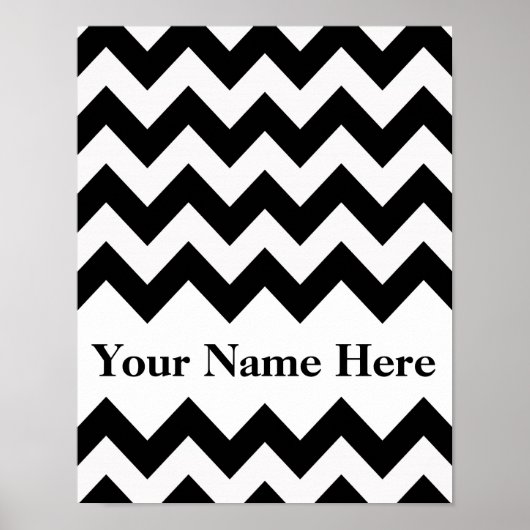 Zwarte Vette Chevron met monogram Poster (Voorkant)