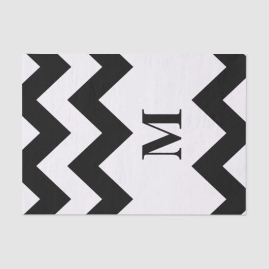 Zwarte Vette Chevron met monogram Tissuepapier (Voorkant)