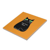 Zwarte Vette Kat Met Groene Ogen Aangepaste Tekst Tegeltje (Zijkant)